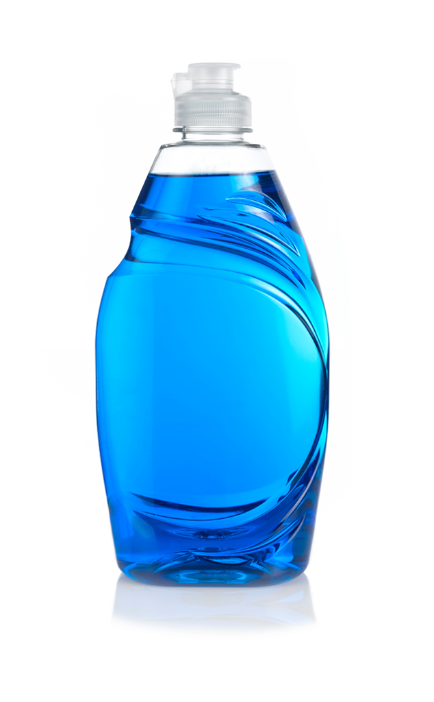 Bottle of blue dish soap