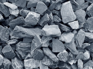 Close up photo of black slate decorative rock